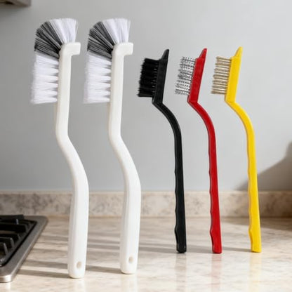 Hard Bristle Cleaning Brush Set 5Pcs, Multi-Surface Crevice Brushes for Kitchen, Bathroom Grout, Bottle, Teapot, Blender Base and Hard-to-Reach Corners