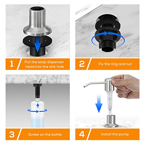 Soap Dispenser for Kitchen Sink, Bulit in Soap Dispenser Lotion Dispenser with 17 OZ Large Soap Bottle Refill from The Top, Brushed Nickel Stainless Steel Countertop Pump Head - color: Brushed Nickel