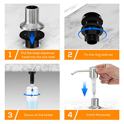 Soap Dispenser for Kitchen Sink, Bulit in Soap Dispenser Lotion Dispenser with 17 OZ Large Soap Bottle Refill from The Top, Brushed Nickel Stainless Steel Countertop Pump Head - color: Brushed Nickel