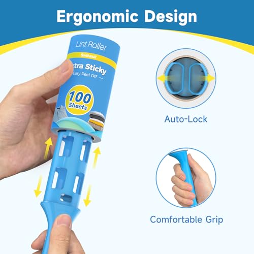 Swihauk 1200 Sheets Extra Sticky Lint Rollers for Pet Hair, Easy Spiral Tear Lint Roller for Clothes with Ergonomic Handle, Multipurpose Lint Remover for Furniture, Carpet, Car Seat - size: 1200 Sheets
