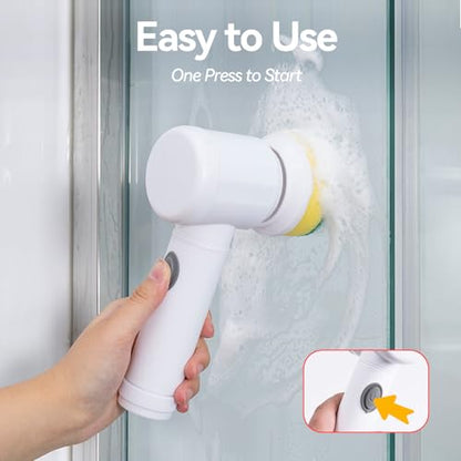 5 in 1 Cordless Electric Spin Scrubber & Power Scrubber - Rechargeable Battery, Fast Cleaning for Bathroom, Shower, Tile, Kitchen Floors, Household Cleaning Tools