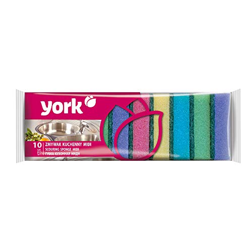 York Non-Abrasive Cleaning Scouring Heavy-Duty Sponge for Kitchen Scratch Proof Kitchen Utensil Scrubber Pads for Pans, Dishes, Non-Stick Cookware Scrubbers, Size 9X6X3 Cm 10 Pcs Multicolour