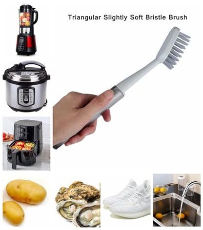 Scrub Brush for Cleaning Dish 2pcs, Round/Triangular Head, Stiff Bristles Long Handle Kitchen Scrubber with Scraper for Sink, Pan, Pot, Dishwashing, Vegetable (2)