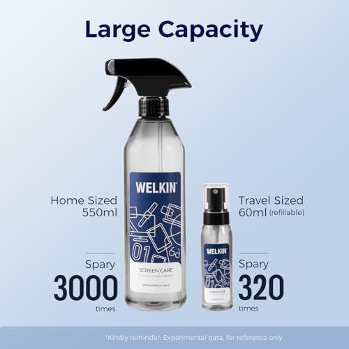 WELKIN Screen Cleaner Spray Kit (550ml + 60ml) - Cleaning Mist for TV, Laptop, Computer, Phone Touchscreen - 2 Sprayers，1 Microfiber Cloth & 1 Glass Wipe Included - size: Mist Kit