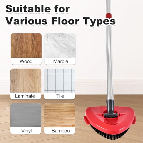 4 Part Stainless Steel Spin Mop Handles, Mop Base & Upgrade Scrub Brush Combo for Ocedar EasyWring 1 Tank Spin Mop System, Mop Handle Mop Base & Brush Set for O Cedar Mop, Universal Thin Screw Joints