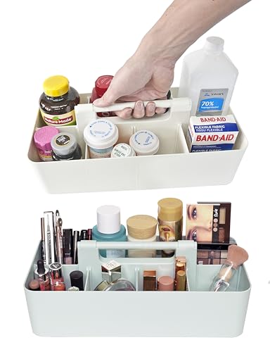Portable Caddy Organizer -2 Stackable Plastic Caddy with Handle | Desk, Makeup, Dorm Caddy, Classroom Art Organizers (Made In Usa) (Ivory/Mint) - color: Ivory / Mint