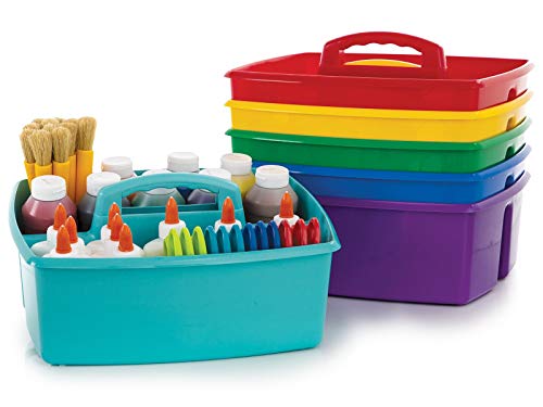Storex 2-Compartment Large Craft Caddy – Multipurpose Classroom Organizer with Handle, Assorted Colors, 6-Pack (00948A06C) - color: Assorted Colors, size: 6-Pack, style: Large