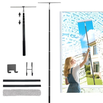 17.3″-60″ Extendable Shower Squeegee with Long Handle - Metal Window Squeegee with Extension Pole for Shower Glass, Home High Window, Floors