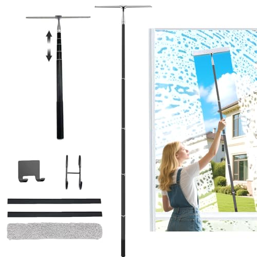 17.3″-60″ Extendable Shower Squeegee with Long Handle - Metal Window Squeegee with Extension Pole for Shower Glass, Home High Window, Floors