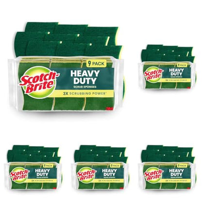 Scotch-Brite Heavy Duty Scrub Sponge, 9 Kitchen Sponges for Tough Messes, Lasts 3X Longer, Best for Cast Iron Skillets & Outdoor Grills, Flexible, Durable & Strong (Pack of 5) - size: 9 Scrub Sponges (Pack of 5)