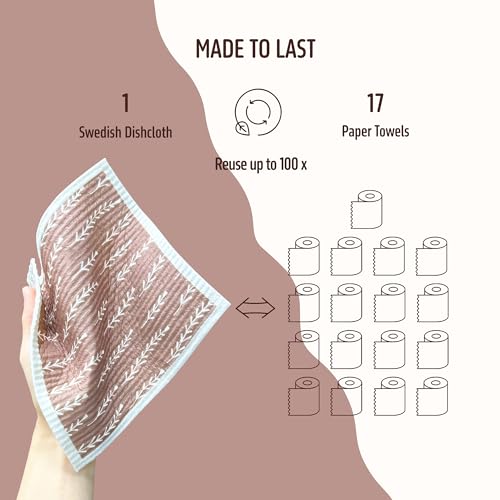 Swedish Dishcloths for Kitchen, 5 Pack Reusable Paper Towels Washable, Super Absorbent Swedish Dish Cloths, Non-Scratch, Biodegradable - color: 5 Count- Leaf