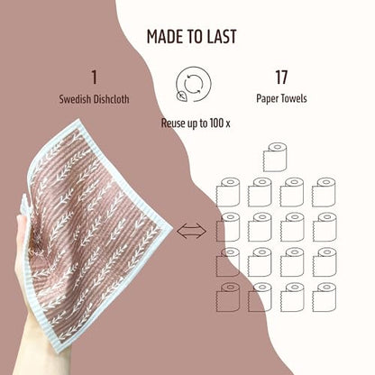 Swedish Dishcloths for Kitchen, 5 Pack Reusable Paper Towels Washable, Super Absorbent Swedish Dish Cloths, Non-Scratch, Biodegradable - color: 5 Count- Leaf