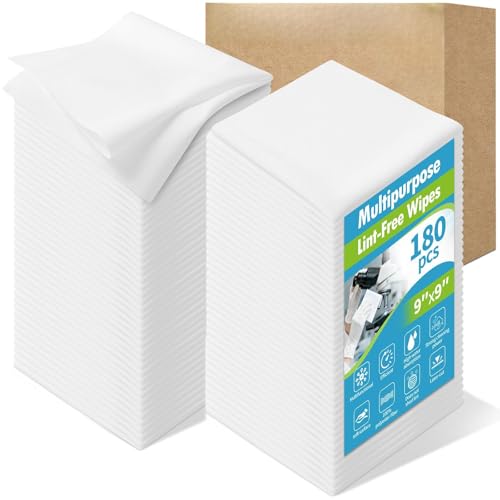 Creatyi 9"x9" 180 PCS Lint Free Cloth Cleanroom Wipers 100% Polyester Lint-Free Wipes Laser Sealed Edge Ultra-Fine Soft and Comfortable no Lint Rags (9"x9")