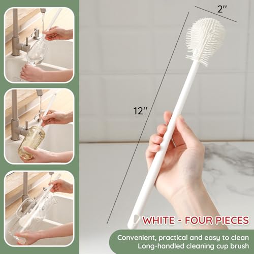 4PCS 360° Flexible Silicone Bottle Brush with Long Handle Soft Bristle Baby Bottle Brush Cleaner for Narrow Neck Water Bottles Straws Jars Deep Cleaning Brush Set 2025 New Bottle Cleaning Brush