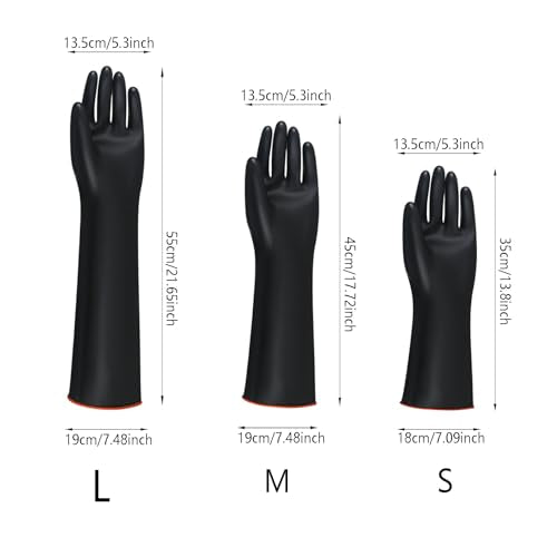 1 Pair Chemical Resistant Gloves, Reusable Long Rubber Dishwashing Gloves, Industrial Safety Waterproof Alkali Oil - size: M/18inch
