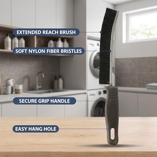 3 Pack Angled Crevice Cleaning Brush, Rigid Bristle Deep Gap Scrub Tool for Window Tracks, Sliding Doors, Bathroom Sinks and Kitchen Seams, Curved Handheld Scrubber