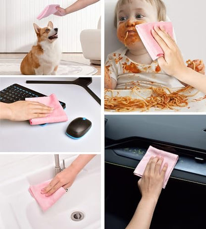 KitchLife Microfiber Cleaning Cloth Roll - Tear-Away Reusable Microfiber Paper Towels, Lint-Free, Washable, 20 Sheets for Kitchen, Car, Dishes, and Sensitive Surfaces (Pink) - color: Pink