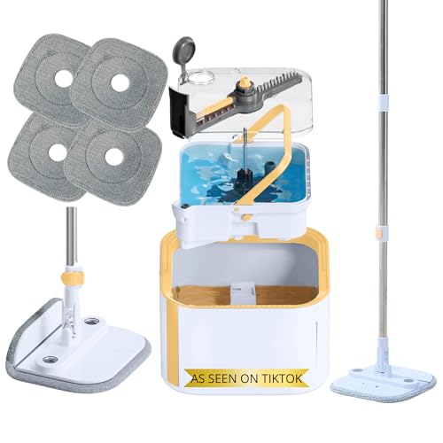 Mop and Bucket System PRO with Removable Water Tank Duo Bucket & Spin Mop System, Self Wringing, Separates Clean from Dirty Water, Folding Mop Head, Dual Brush System, 4-pc Machine Washable Mop Pads - size: Mop & Bucket, 4 Mop Pads