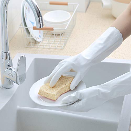 HSL Household Cleaning Gloves - Reusable Kitchen Dishwashing Gloves with Latex free, Cotton lining, Waterproof, Non-Slip (Medium, 3 Pairs) - color: Blue+white+pink, size: Medium (Pack of 3)