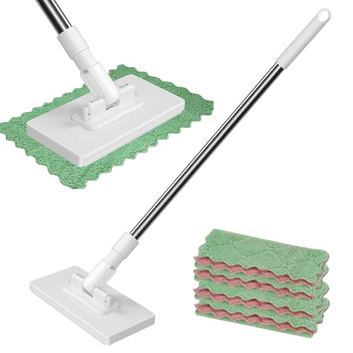 Disposable Dust Mop with 4 Reusable Cloths, 2026 New Retractable Gap Dust Cleaner Flat Mop with Locking Head & Sweeping Cloths, 39" Long Handle Mopping Sweeper Stick (1)