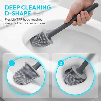RV Silicone Toilet Brush with Holder, Drill-Free Wall Mounted Toilet Bowl Cleaner, Anti-Drip Anti-Roll Compact Brush for RV Camper & Small Bathroom - color: Black