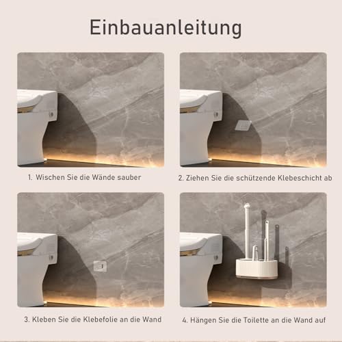 Basaza Toilet Brush and Holder Set Toilet Bowl Cleaning Brush and Holder for Bathroom 4 in 1 White Toilet Bowl Cleaner Brushes & Holders Floor Standing or Wall Mounted - color: White 4 in 1 Toilet Brush Set