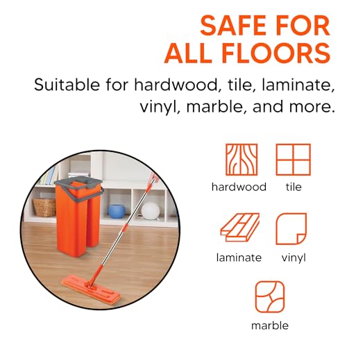 Macromax Flat Mop and Bucket Set with 4 Refills – 100% Microfiber Mop with Dual Wet & Dry Use – Slim Design for Corners & Under Furniture – Easy-Squeeze Bucket for Hardwood, Tile & Laminate Floors - style: Flat Mop set + 4 Refill