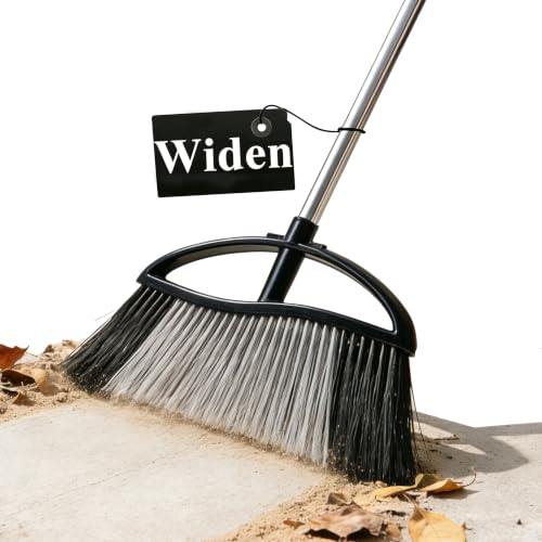 Heavy Duty Outdoor Broom - 15.7" Wide Broom with Long Adjustable Handle & Stiff Bristles for Patio, Garage, Yard, Garden (Black) - color: Black