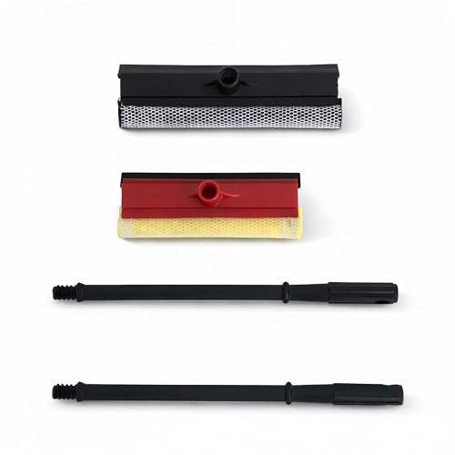 2Pcs Window Squeegee with Long Handle, 2-in-1 Window Cleaner Tool, Glass Door Cleaner, Multi-Use Car Windshield Cleaning Cleaning for Indoor Outdoor Car Window High Glass Shower Gas Station