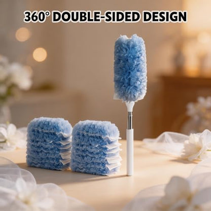 Heavy Duty Duster Refills, Disposable Dusters Kit for Cleaning Dusting Furniture Blind Ceiling Fan, Multi Surface 360 Feather Duster(10)+3FT Extended Handle（1） (Navy Blue) - color: Navy Blue