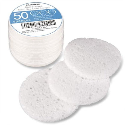 50-Count Compressed Facial Sponge, GAINWELL White Cellulose 100% Natural Cosmetic Spa Sponges for Facial Cleansing, Exfoliating Mask, Makeup Removal - color: White, size: 50 Count (Pack of 1)