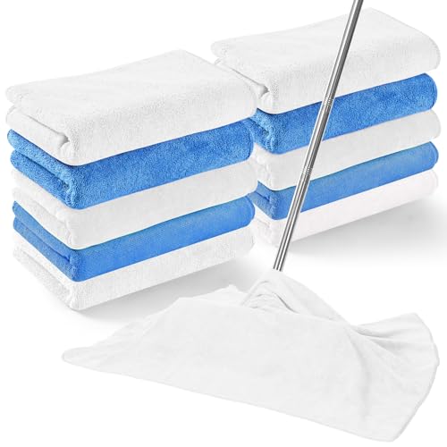 SmoothNovelty 10 Pcs Extra Large Microfiber Cloth 30" x 20" Large Floor Microfiber Towel Reusable Washable Free Lint Free Cloth Rag for Squeegee Mop Floor Window Housekeeping (White,Blue) - color: White, Blue