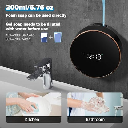 Automatic Soap Dispenser Foam Bathroom: Wall Mount Rechargeable Touchless Adjustable Auto Smart Electric Plastic Black Foaming Soap Dispenser with Clock - Kitchen - Hand Dish Lotion Couple Kids - color: Foam Black