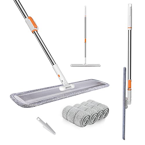 Microfiber Flat Mop 32 in Large Mops for Floor Cleaning Commercial Dust Dry Wet Mops on Hardwood Floors with 4 Washable Pads Aluminium Telescopic Long Handle Floor Cleaning Tools - color: 32 Mop