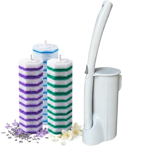 Disposable Toilet Brush Cleaning Supplies, Toilet Bowl Cleaner and Holder Set with 30 Toilet Wand Refill Pads, Wall Mounted Toliet Wand Kit Bathroom Maintenance, Storage Caddy (White)