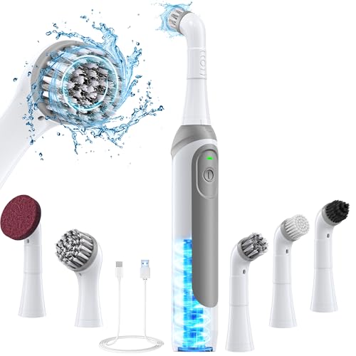 kHelfer Rechargeable Electric Grout Brush with Built-in Battery, Upgraded KH6A Stainless Steel Wire Power Brush & IPX7 Waterproof, Cordless Cleaning Brush & 5 Replacement Heads for Grout, Crevice - color: Dark Gray