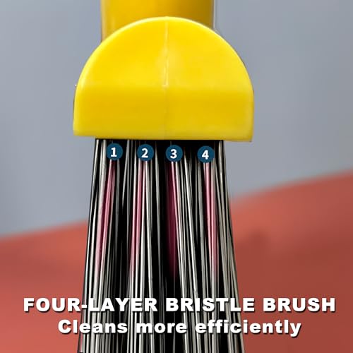 Large Angle Brooms Indoor Outdoor Broom with Long Handle Stiff Bristle Sweeper for Kitchen Garage Deck Courtyard Lobby Patio Lawn Leaves (Yellow) - color: Yellow