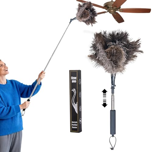 Luxury Black Curved Feather Duster, Extendable Ostrich Feather Cleaning Tool for High Ceilings, Furniture, Blinds, Walls, Soft Fluffy Long Handle Dusting(A13-Black) - color: Black-a2
