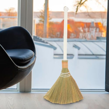 SOLUSTRE 2pcs Handmade Soft Bristle Household Brooms with Removable Handles, Natural Woven Straw Cleaning Brooms for Indoor Dust Removal and Living Room Sweeping