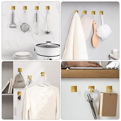VIS'V Adhesive Towel Hooks, Waterproof Shower Wall Stick on Hooks, Gold, 4 Pcs - color: Gold
