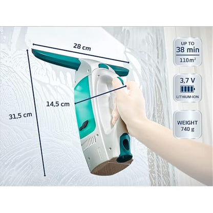 Leifheit Dry & Clean Window Vacuum Cleaner Kit, Up to 35 Mins Power, Battery-Powered Electric Cleaner