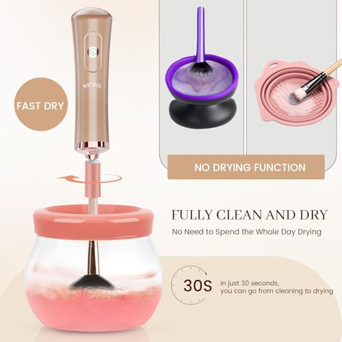 RICRIS Electric Makeup Brush Cleaner and Dryer Machine - Super Fast Clean and Dry Make Up Brushes - Automatic Cosmetic Brush Spinner Washer Tools - color: Gold-Peach