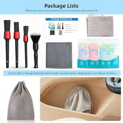 TICARVE 9Pcs Car Interior Detailing Kit - Car Cleaning Brushes, Universal Gel, Microfiber Towel and Storage Bag for Dashboard, Air Vents, Keyboard & Electronics - color: 9PCS-clean set