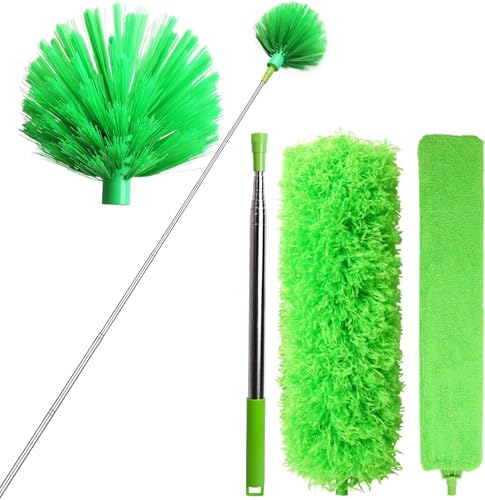 Cobweb Duster with Extension Pole, Bafezoze Ceiling Fan Duster with Long Handle, Spider Web Brush Flat Duster for Under Appliances High Ceilings Outdoor - size: Cobweb Duster 4PCs