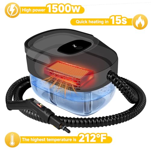 Steam Cleaner, 3-Level Adjustable Handle, 15s Heat-Up, 1500W Steamer for Cleaning, Rolling System, Portable Steamer for Cleaning with Mop & 17-Piece Kit for Home, Car, Grout, Tile, Couch, Kitchen