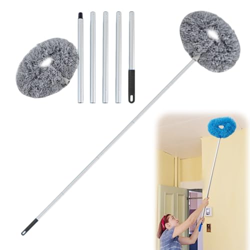 Ceiling Fan Cleaner Duster, Reusable Microfiber Duster with Extension Pole, Removable Dusters for Electric Fans Air Conditioning, Home Car Vents, Curtain (Grey-5Pole) - color: Grey-5pole