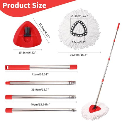 Mop Replacement Heads, Handle, Base Compatible with O Cedar EasyWring 1-Tank Spin Mop System, 2 Microfiber Mop Head Refills, 4-Section Iron Handle 30-58in and 1 Spin Base Cover Set