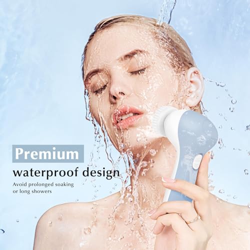 COSLUS Facial Cleansing Brush Silicone Face Scrubber: 7 in 1 FBS-D Electric Exfoliating Rotating Massage Device Waterproof Deep Cleaning Exfoliation Spa Machine - Electronic Skin Care Wash System - color: Light Blue, size: With 7 brush heads