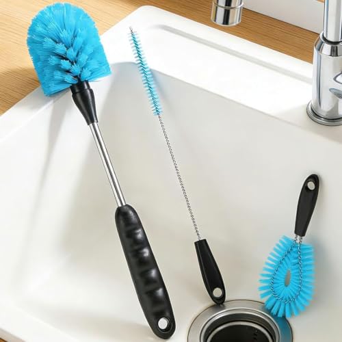 Bottle Brush Cleaner Kit, Water Bottle Washer & Cup Scrubber Brush Set | Bottle Cleaning Brush Set with Straw, Glass Water Bottle Washer and Cup Scrubber Kit for All Bottles