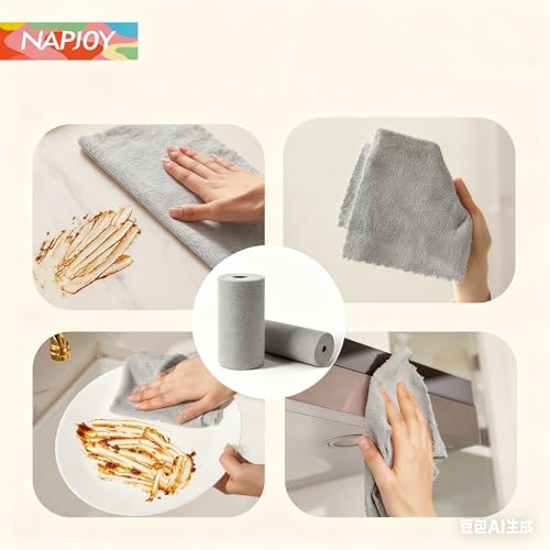 Napjoy Microfiber Cleaning Cloth Roll, 75PK Easy Tear Away Reusable Paper Towels, 12" x 12", Lint-Free and Scratch-Free with Patented Fiber Technology Microfiber Towel Roll, Grey - color: Gray